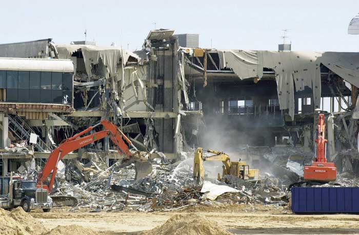 Demolition of the old Stapleton airport concourse.