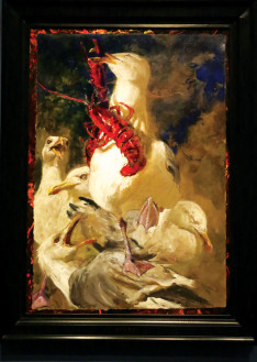 Three in The Seven Deadly Sins series, Jamie Wyeth, 2005-2008. Pride (left), Gluttony (middle) and Anger (right). The watercolor and gouache series depicts seagulls in acts of human depravity, including envy, greed, sloth, and lust. It’s both real and abstract, leaving it open to interpretation. “Gulls are nasty birds, filled with their own jealousies and rivalries,” Jamie said.
