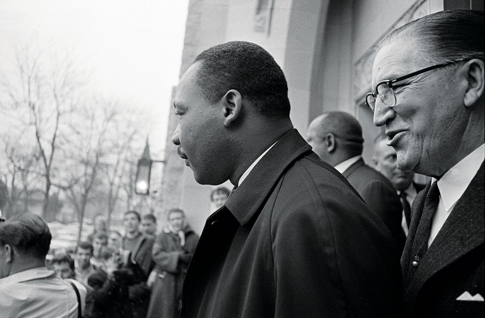 Martin Luther King Jr. stands before a crowd in 1967 at Montview Presbyterian Church, which was one of several Park Hill churches that banded together to integrate the neighborhood.