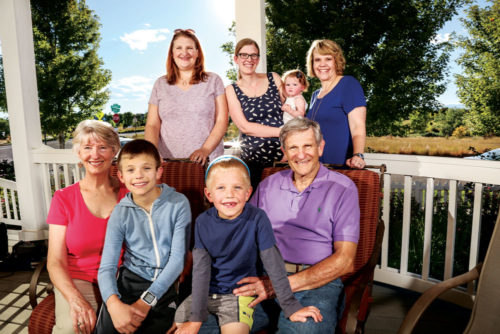 Three generations of the Bender family (back row left to right): Maryjean Hand-Bender, Tess Hand-Bender, Abby Wagner, 1, Aviva Siegel. Front row: Helen Hand, Mitch Siegel, 13, Liam Siegel, 6, and Michael Bender.