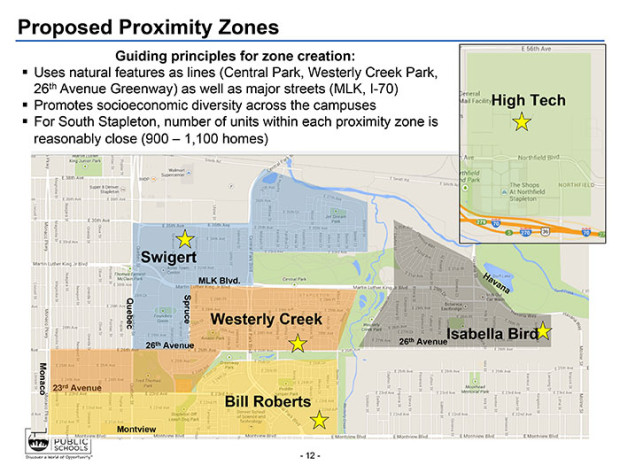 This map shows proposed priority zones for elementary schools in Stapleton.