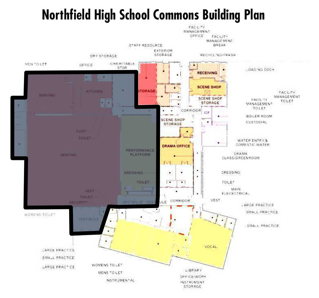 Shaded portion shows the current recommendation for the Commons Building, but the plans are not final.