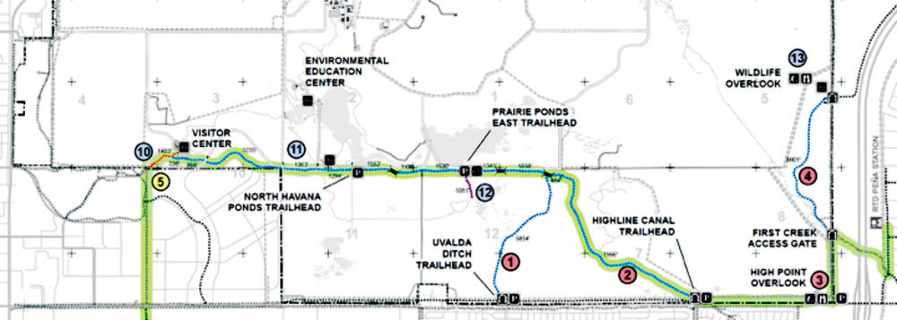 A federal grant and local contributions will improve foot and bicycle traffic to the RMANWR. Along this southern boundary of the refuge, trails will be added (Nos. 1, 2, 4, 11 and 12) and trail heads constructed next to 56th Avenue (Nos. 1, 2 and 3). 