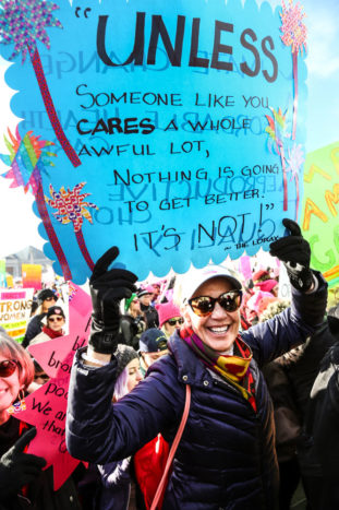 Diane Deeter’s message, taken from Dr. Seuss’s book, The Lorax, was a serious concern presented in a light way. Other signs, like the one below, reflected humorous but direct statements of disagreement with the new administration.