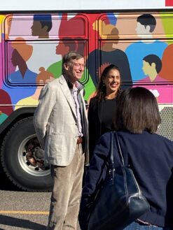 U.S. Sen. John Hickenlooper and Veronica Vanterpool, deputy administrator of the Federal Transit Administration.